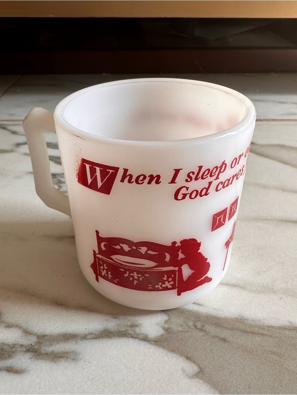 Vintage Hazel Atlas Milk Glass Child's Prayer Mug - Red